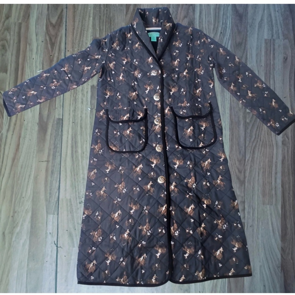 Quilted Long Coat with Floral Pattern